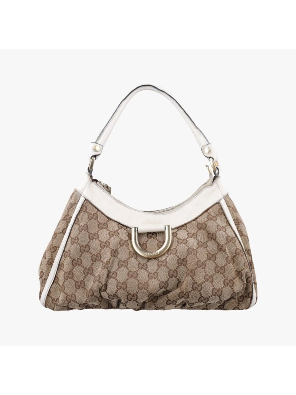 Gucci Abbey Ring Hobo Beige White Canvas Leather